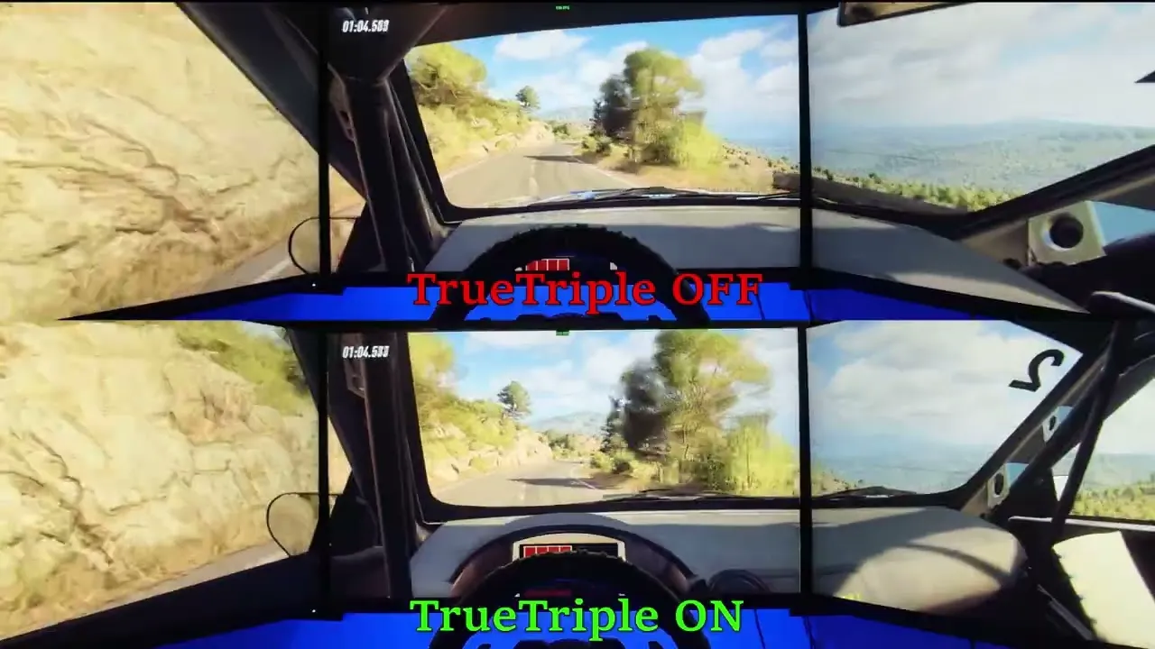 Comparación en video: la misma curva con TrueTriple apagado arriba y encendido abajo.